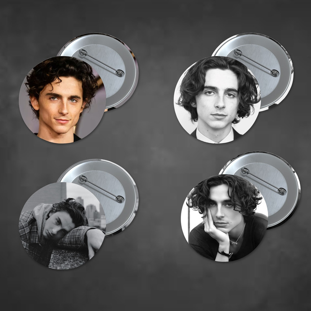 Timothee Chalamet 3 inch Pinback Button 4 Pack Actor Stocking Stuffer